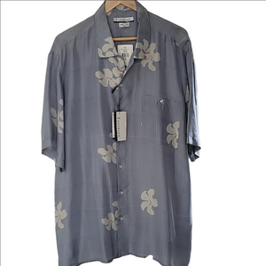 Silk Hawaiian Gray Floral Men's Short Sleeve Button Up Shirt XL